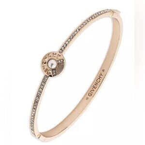 GIVENCHY Gold-Tone Pavé, Pearl & Logo Bangle Bracelet NEW w Tag